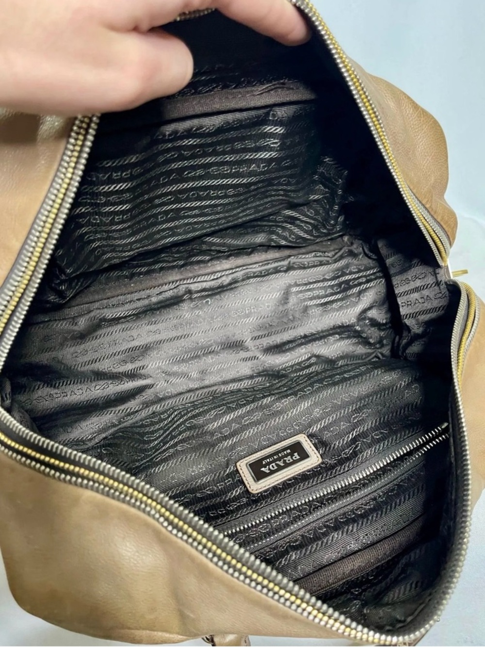 Prada Vintage Tan Leather Handbag With Gold/Brass Padlock Hardware - Picture 7 of 10